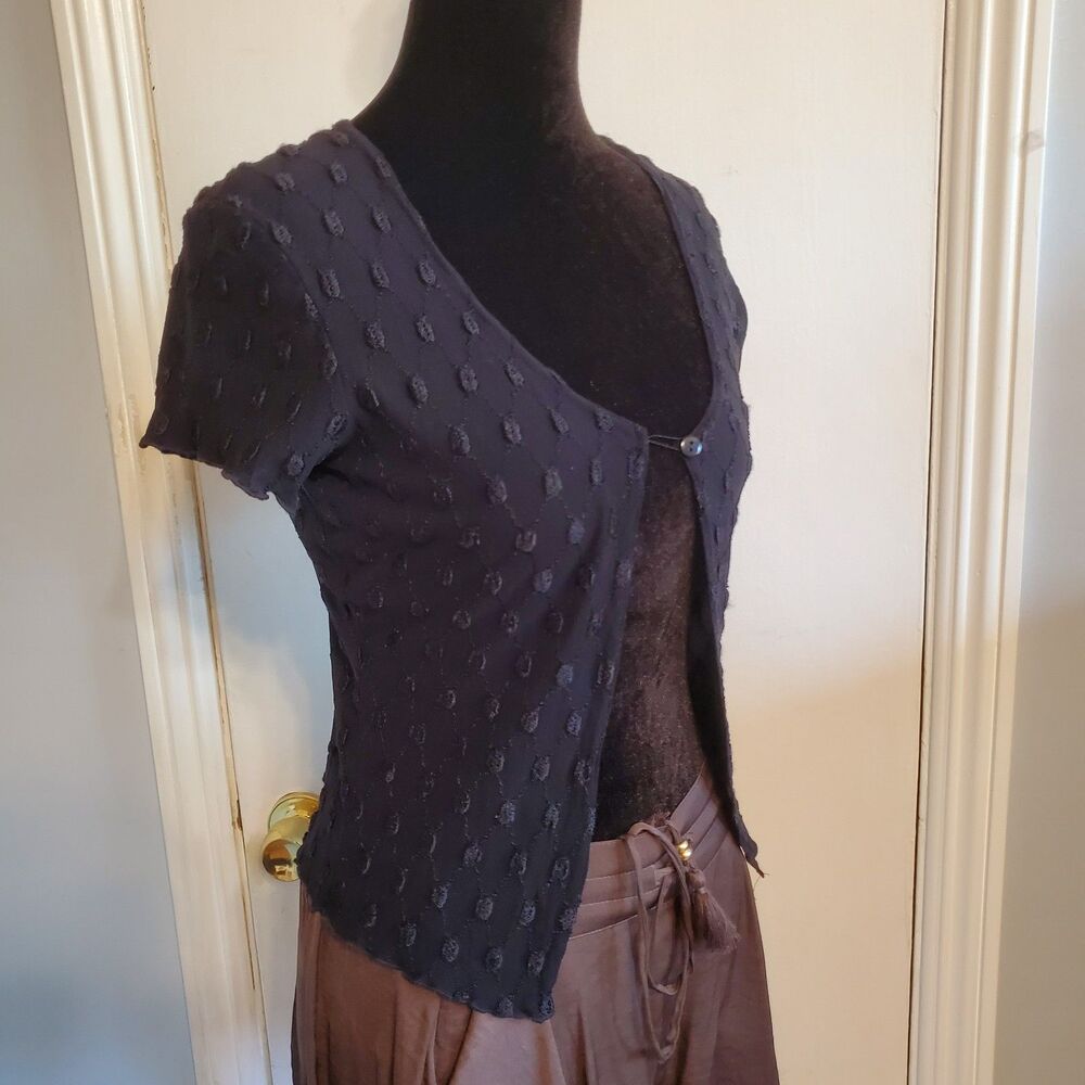 VTG Aqua Blues Fairy Grunge Y2K Embroidered Short Sleeve Cardigan Size S 90s - Picture 2 of 8